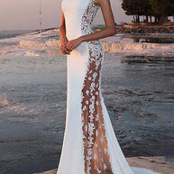 WW | Damen Kleider Spitze Paneliert Fischschwanz Abendkleid