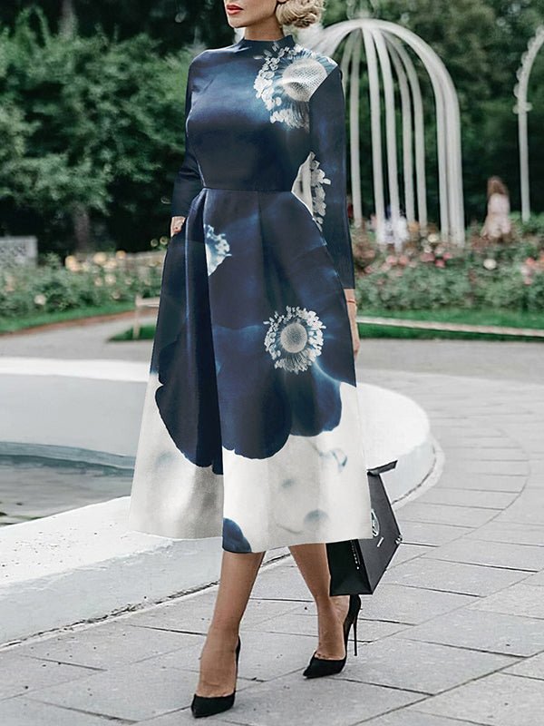 WW | Damen Kleider Lange Ärmel Eng Bedrucktes Midi Kleid