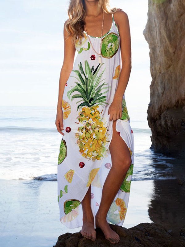 WW | Damen Kleider Locker Fruchtmuster Träger Strandkleid