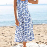 WW | Frauen Kleider Rundhals Blumengemustertes Ärmelloses Kleid