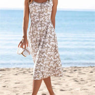 WW | Frauen Kleider Rundhals Blumengemustertes Ärmelloses Kleid