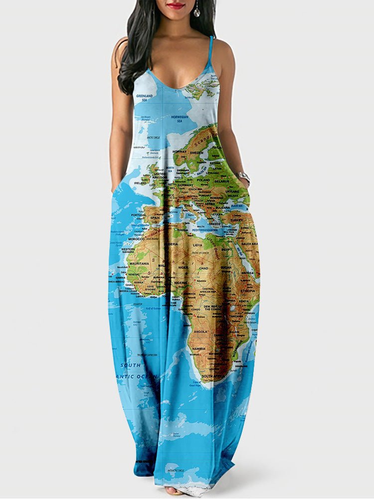 WW | Damen Kleider Sling Kurz Print Tasche Kleid