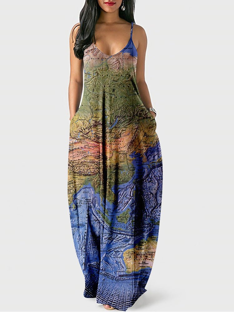 WW | Damen Kleider Sling Kurz Print Tasche Kleid