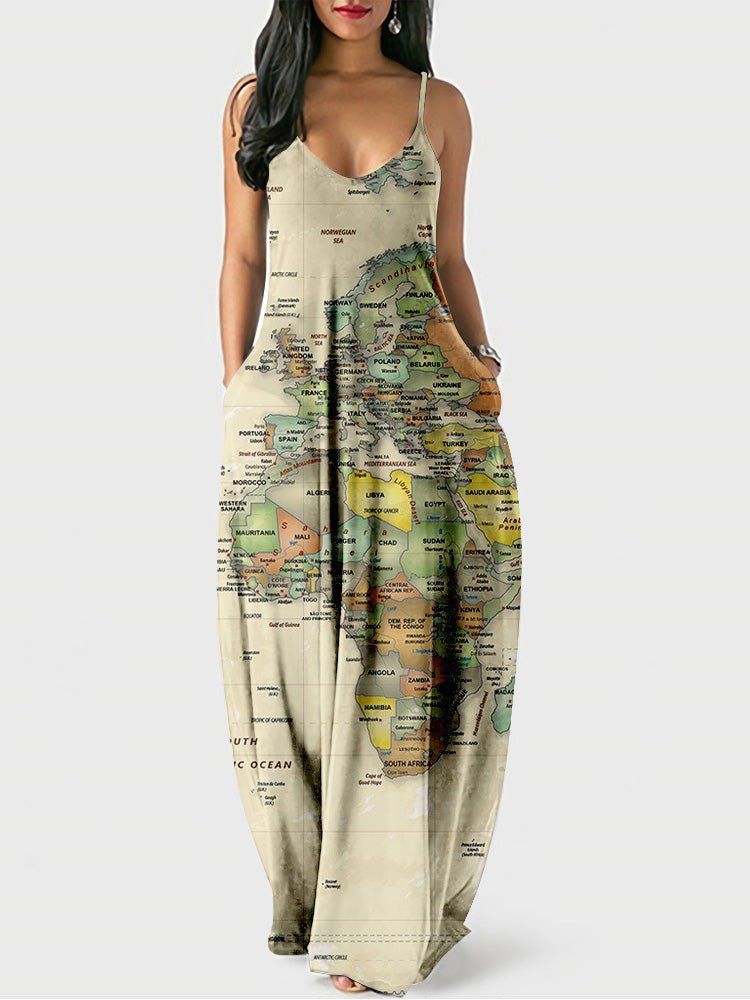 WW | Damen Kleider Sling Kurz Print Tasche Kleid