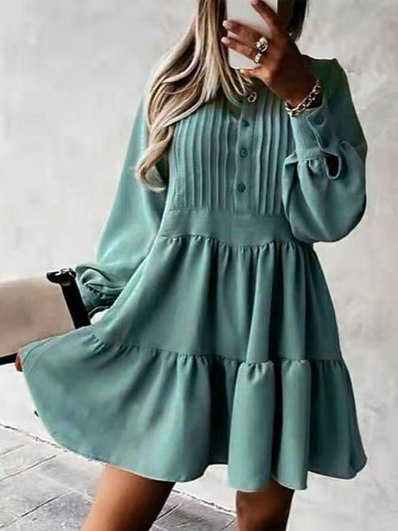 WW | Damen Kleider Solide Laternenärmel Geschichtete Torte Kleid