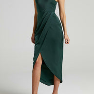 WW | Damen Kleider Einfarbig Ein Schulter Ärmlos Unregelmäßig Schlitz Kleid