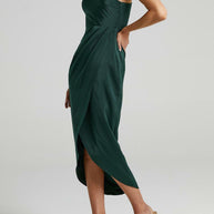 WW | Damen Kleider Einfarbig Ein Schulter Ärmlos Unregelmäßig Schlitz Kleid