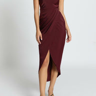 WW | Damen Kleider Einfarbig Ein Schulter Ärmlos Unregelmäßig Schlitz Kleid