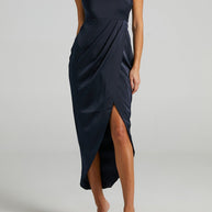 WW | Damen Kleider Einfarbig Ein Schulter Ärmlos Unregelmäßig Schlitz Kleid