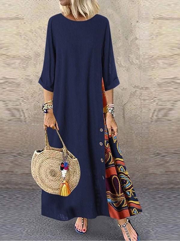 WW | Frauen Kleider Vintage Geblümt Kontrastierende Naht Maxi Kleid