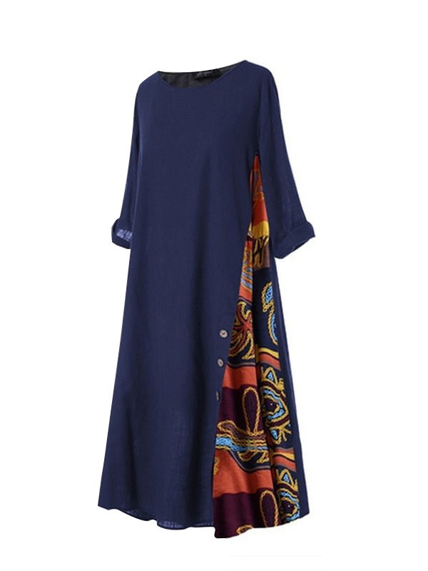 WW | Frauen Kleider Vintage Geblümt Kontrastierende Naht Maxi Kleid