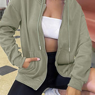 WW | Frauen Hoodie Lässig Einfarbig Reißverschluss Tasche Langarm Hoodie