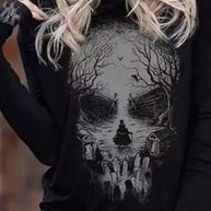 WW | Damen Kapuzenpullover mit Totenkopfprint Langarm Kapuzenpullover