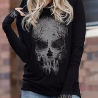WW | Damen Kapuzenpullover mit Totenkopfprint Langarm Kapuzenpullover