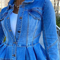 WW | Damen Jacken Knopf Volant Lange Ärmel Denim Jacke