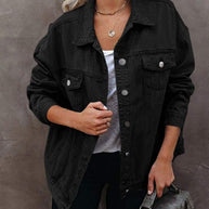 WW | Damenjacken Einfarbig Klappentasche Knopf Denim Jacke