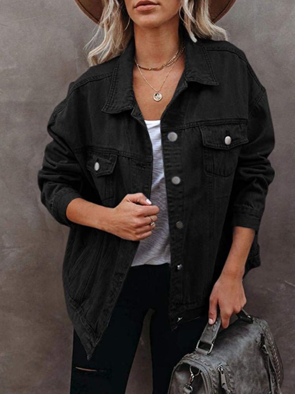 WW | Damenjacken Einfarbig Klappentasche Knopf Denim Jacke