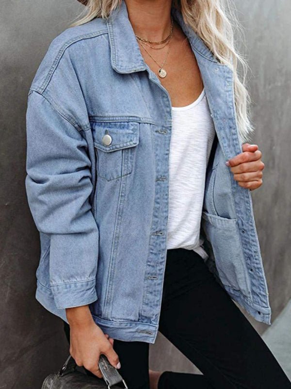 WW | Damenjacken Einfarbig Klappentasche Knopf Denim Jacke