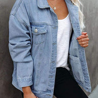 WW | Damenjacken Einfarbig Klappentasche Knopf Denim Jacke