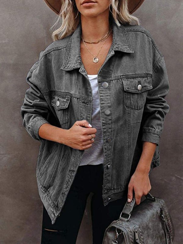 WW | Damenjacken Einfarbig Klappentasche Knopf Denim Jacke