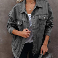 WW | Damenjacken Einfarbig Klappentasche Knopf Denim Jacke