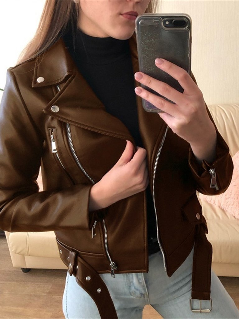 WW | Reißverschluss Lange Ärmel Pu Skinny Lederjacke