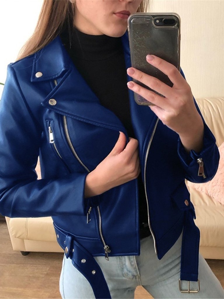 WW | Reißverschluss Lange Ärmel Pu Skinny Lederjacke