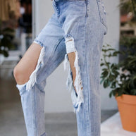 WW | Damen Jeans gewaschen gerissen Taschen Jeans