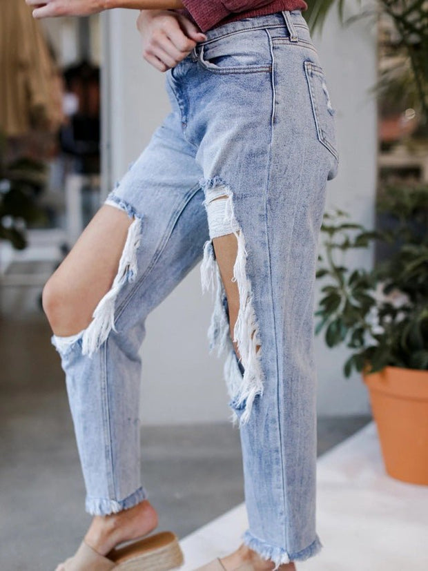 WW | Damen Jeans gewaschen gerissen Taschen Jeans