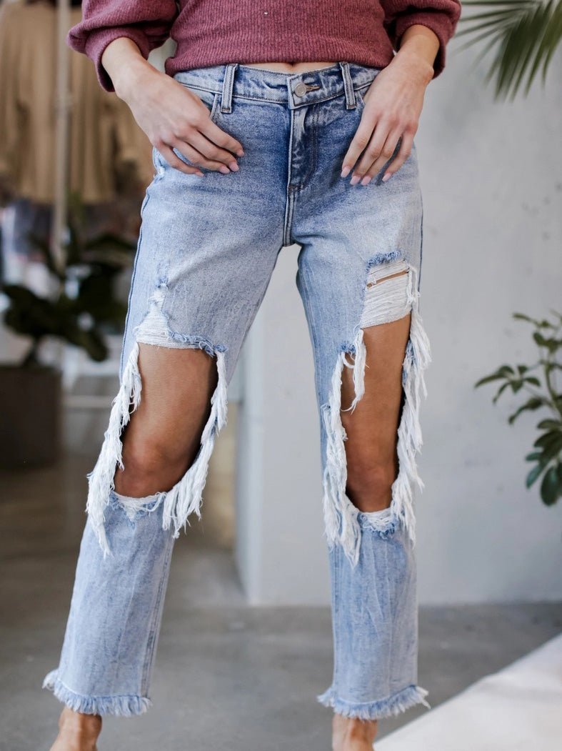 WW | Damen Jeans gewaschen gerissen Taschen Jeans