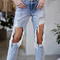 WW | Damen Jeans gewaschen gerissen Taschen Jeans