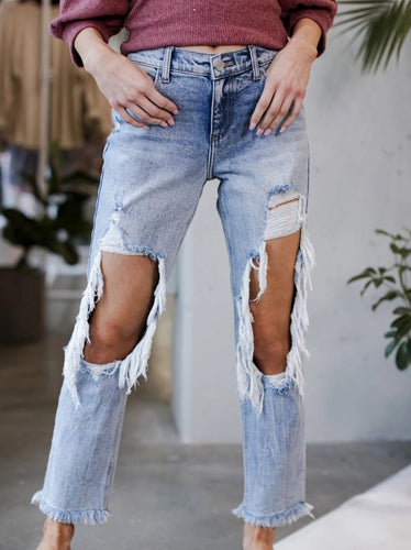 WW | Damen Jeans gewaschen gerissen Taschen Jeans