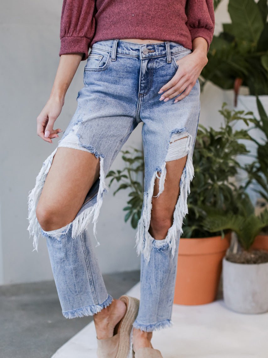 WW | Damen Jeans gewaschen gerissen Taschen Jeans