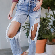 WW | Damen Jeans gewaschen gerissen Taschen Jeans
