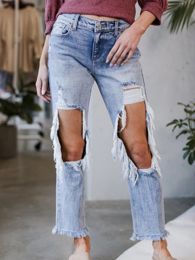 WW | Damen Jeans gewaschen gerissen Taschen Jeans