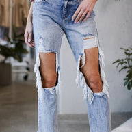 WW | Damen Jeans gewaschen gerissen Taschen Jeans