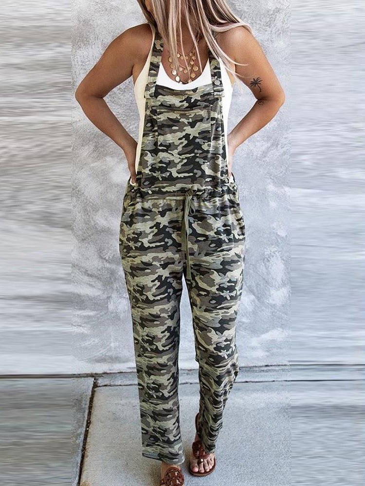 WW | Damen Jumpsuits Camouflage Schnürung Tasche Lässiger Jumpsuit