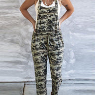 WW | Damen Jumpsuits Camouflage Schnürung Tasche Lässiger Jumpsuit