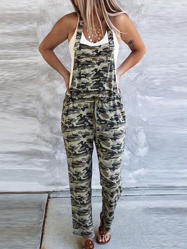 WW | Damen Jumpsuits Camouflage Schnürung Tasche Lässiger Jumpsuit