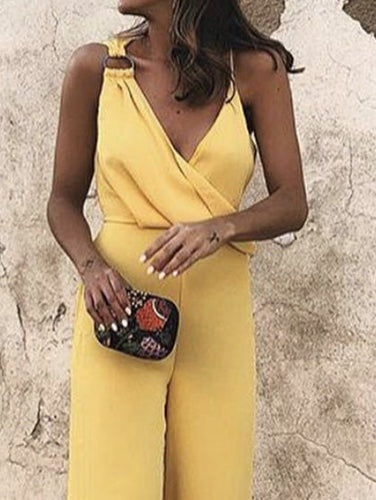 WW | Damen Playsuits Lässig V-Ausschnitt Sling Ärmellos Playsuit