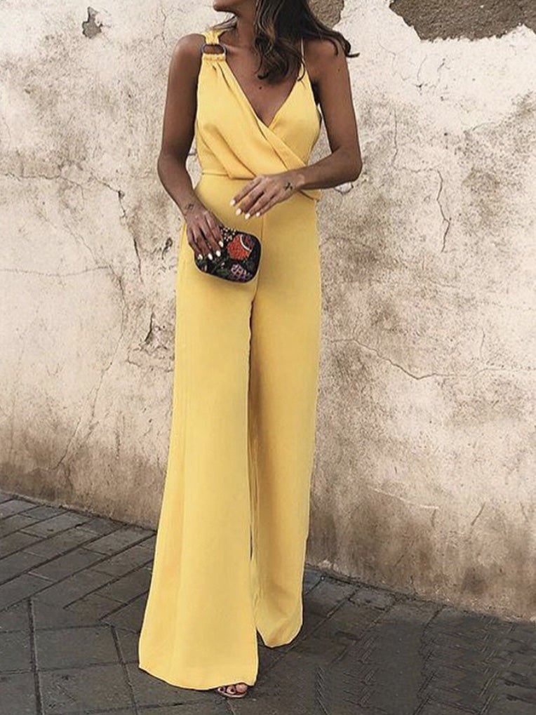WW | Damen Playsuits Lässig V-Ausschnitt Sling Ärmellos Playsuit