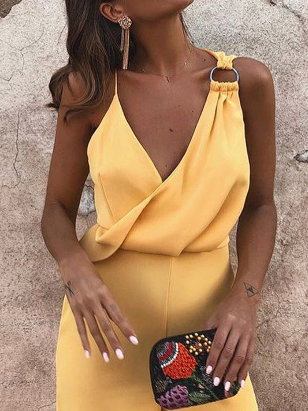 WW | Damen Playsuits Lässig V-Ausschnitt Sling Ärmellos Playsuit