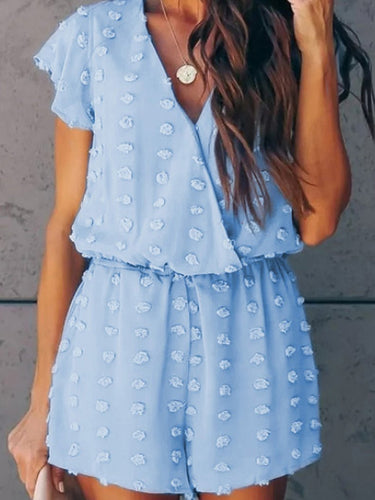 WW | Damen Jumpsuits Jacquard Pünktchen V-Ausschnitt Kurzarm Jumpsuit