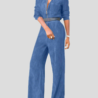 WW | Damen Jumpsuits Klapp Reißverschluss Lange Ärmel Denim Jumpsuit