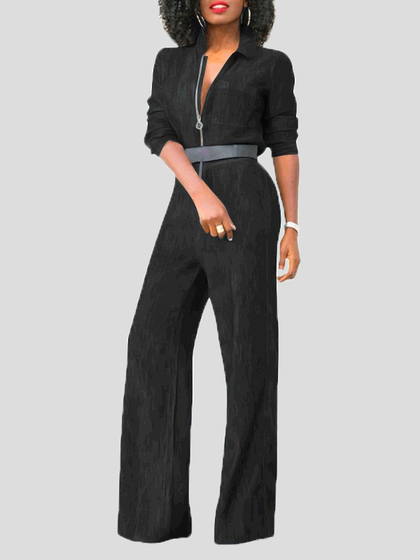 WW | Damen Jumpsuits Klapp Reißverschluss Lange Ärmel Denim Jumpsuit
