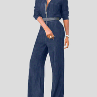 WW | Damen Jumpsuits Klapp Reißverschluss Lange Ärmel Denim Jumpsuit