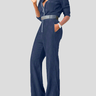 WW | Damen Jumpsuits Klapp Reißverschluss Lange Ärmel Denim Jumpsuit