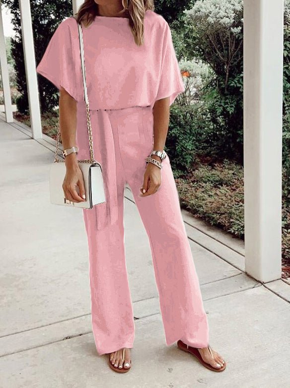 WW | Damen Jumpsuits Lockere Kurze Ärmel Schnür Jumpsuit