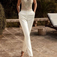 WW | Damen Jumpsuits Perlenbesetztes Bandeau Tasche Ärmelloses Jumpsuit