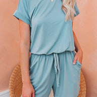 WW | Damen Jumpsuits Solid Kurzarm Schnürverschluss Lässiger Jumpsuit